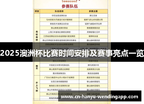 2025澳洲杯比赛时间安排及赛事亮点一览 2025澳洲杯比赛时间安排及赛事亮点一览