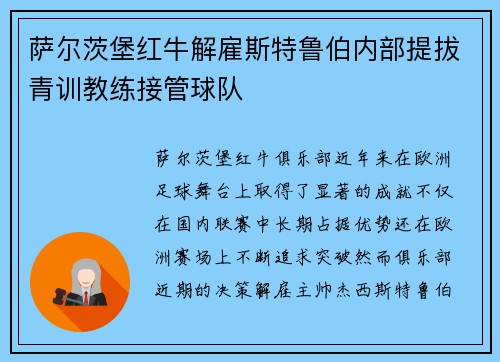 萨尔茨堡红牛解雇斯特鲁伯内部提拔青训教练接管球队