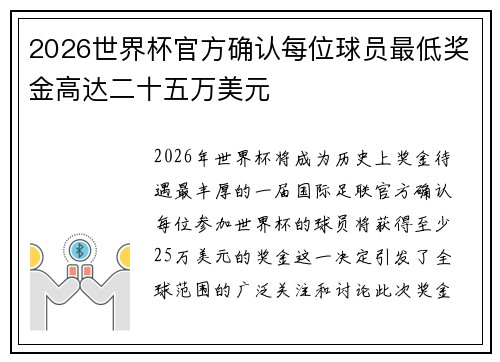 2026世界杯官方确认每位球员最低奖金高达二十五万美元 2026世界杯官方确认每位球员最低奖金高达二十五万美元
